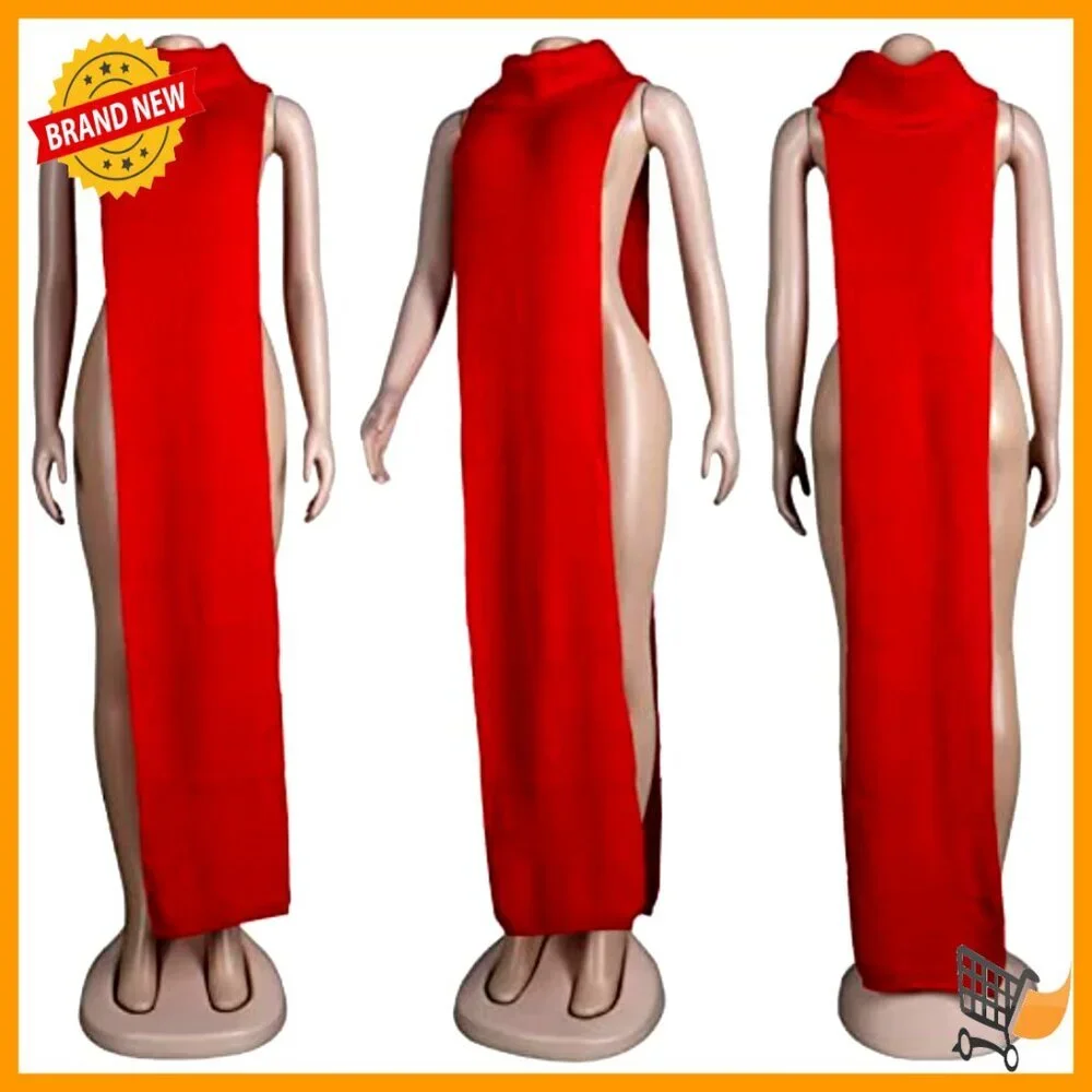 Sleeveless Turtleneck Sweater Dress Ribbed Knit Pullover Maxi Elegant Chic - Picture 5 of 6